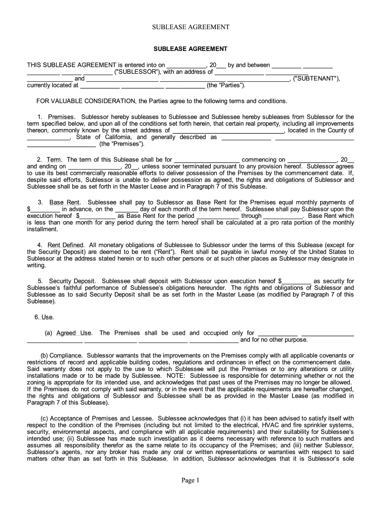 Free Commercial Sublease Agreement Template