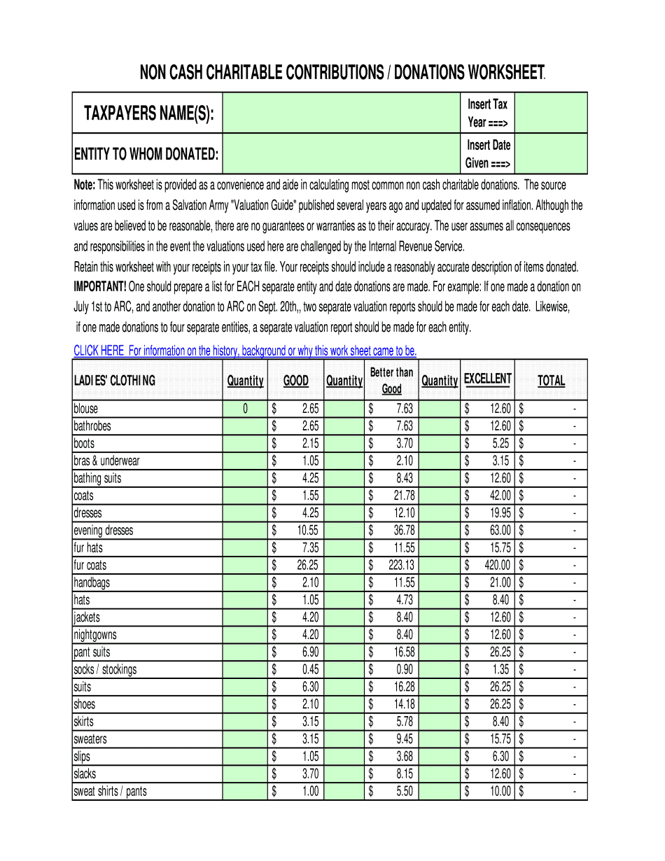Goodwill Itemized Donation Worksheet