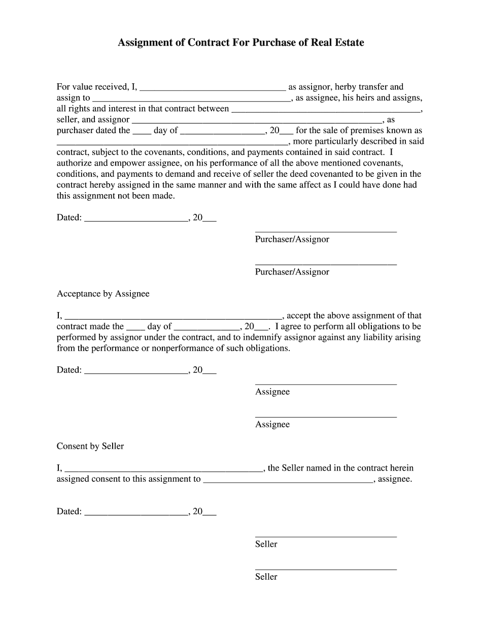 Real Estate Wholesale Contract Template Form