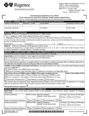 Utah Small Employer Health Insurance Application Cover Sheet