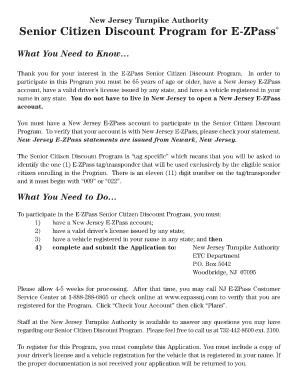 New Jersey E-ZPass Senior Citizen Discount Program Application