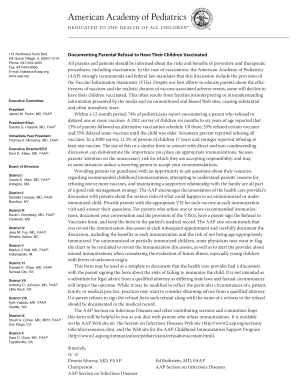 Parental Refusal to Vaccinate Form