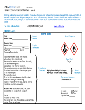OSHA Hazard Communication Standard Label Template