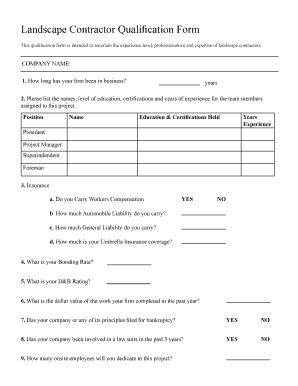 Landscape Contractor Qualification Form
