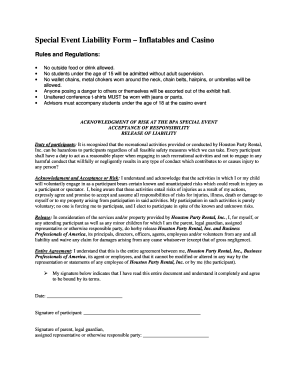 Special Event Liability Waiver for Inflatables and Casino