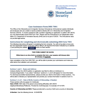 USCIS Case Assistance Form DHS-7001