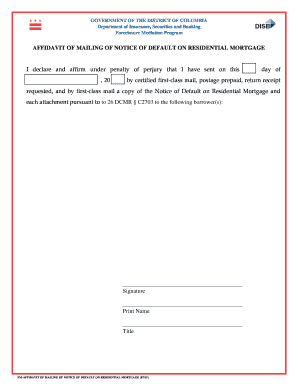 Affidavit of Mailing of Notice of Default on Residential Mortgage