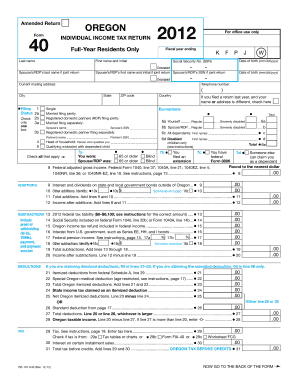 Oregon Individual Income Tax Return 2012
