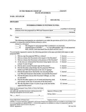 Georgia Interrogatories to Witness to Will