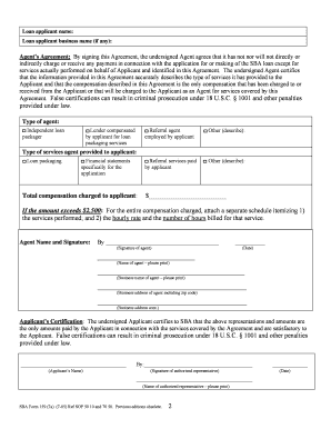 SBA Form 159 Fee Disclosure and Compensation Agreement