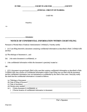 Florida Notice of Confidential Information