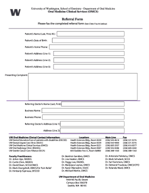 University of Washington Oral Medicine Referral Form