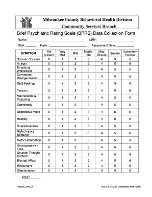 Brief Psychiatric Rating Scale Data Collection Form
