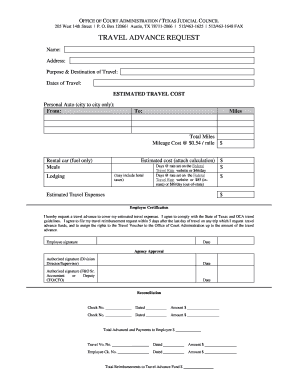 Texas Travel Advance Request Form