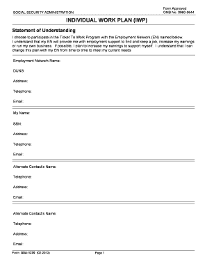 Individual Work Plan Form SSA-1370