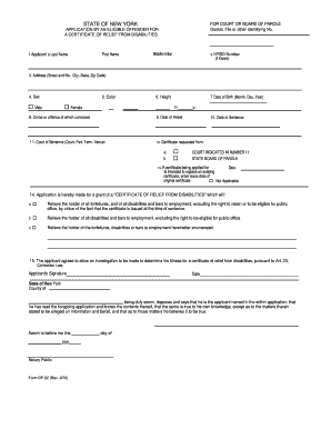 Certificate of Relief from Disabilities Application