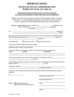 Notice of Estate Administration