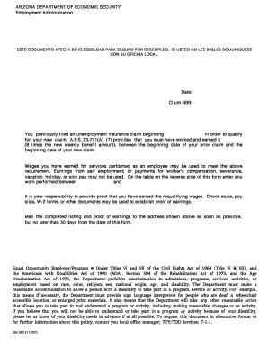 Formulario de Recalificación de Seguro por Desempleo de Arizona