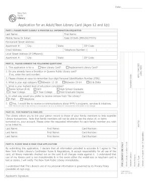 New York Public Library Card Application