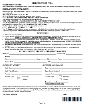 Boston Retirement System Direct Deposit Authorization Form