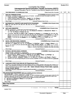 IGETC Transfer Curriculum Form