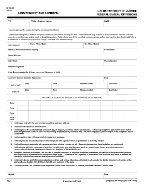 Federal Bureau of Prisons Pass Request and Approval Form