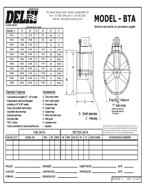 Belt Driven Tube Axial Fan Specification Sheet
