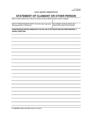 Social Security Administration Statement of Claimant