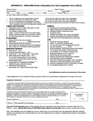 RMR/AMR Driver’s Education Pre-Tech Inspection Form