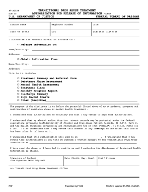 Federal Bureau of Prisons Authorization for Release of Information