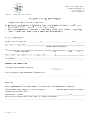 Teddy Bear Program Request Form