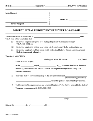Tennessee Court Order to Appear for Mental Health Treatment