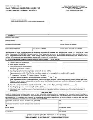 California Claim for Reassessment Exclusion for Transfer Between Parent and Child