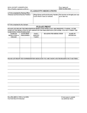 Claimant's Medications Form
