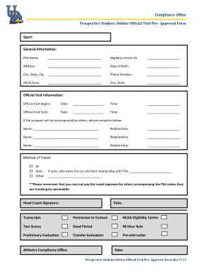 Prospective Student-Athlete Official Visit Pre-Approval Form