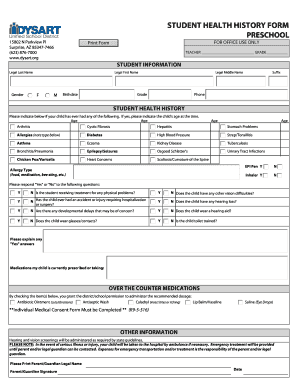 Student Health History Form