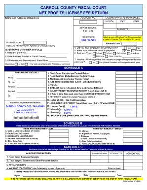 Carroll County Net Profits License Fee Return