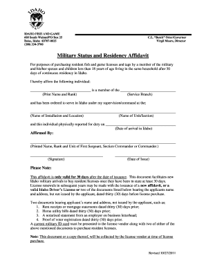 Idaho Military Status and Residency Affidavit