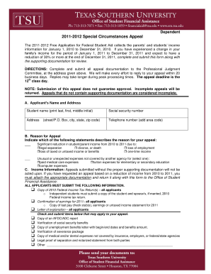 2011-2012 Special Circumstances Appeal Form