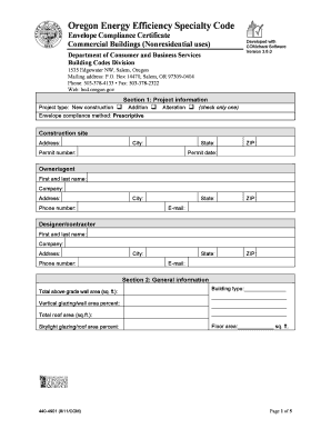 Oregon Energy Efficiency Specialty Code Envelope Compliance Certificate
