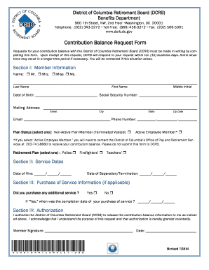 District of Columbia Retirement Board Contribution Balance Request Form