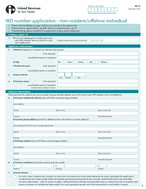 IRD Number Application - Non-Resident/Offshore Individual