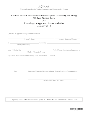 Arkansas Mid-Year End-of-Course Examination Accommodation Waiver