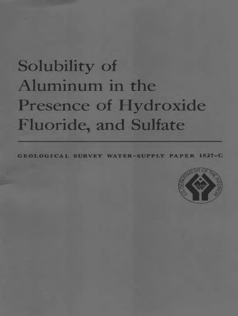 Fillable Online pubs usgs Solubility of Aluminum in the Presence of