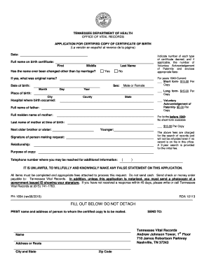Tennessee Birth Certificate Copy Application