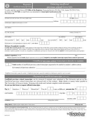 Unofficial Transcript Request Form