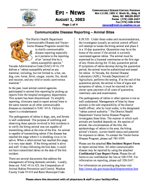 Nevada Animal Bite Incident Report Form