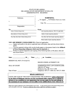 Oklahoma Subpoena Form