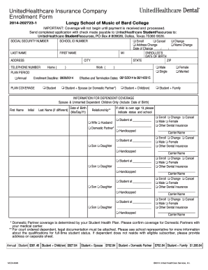 UnitedHealthcare Student Dental Insurance Enrollment Form