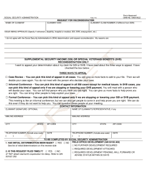 Social Security Administration Request for Reconsideration